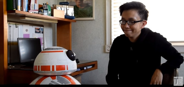 Angelo Casimiro with his latest project: a smartphone-controlled life-size BB-8