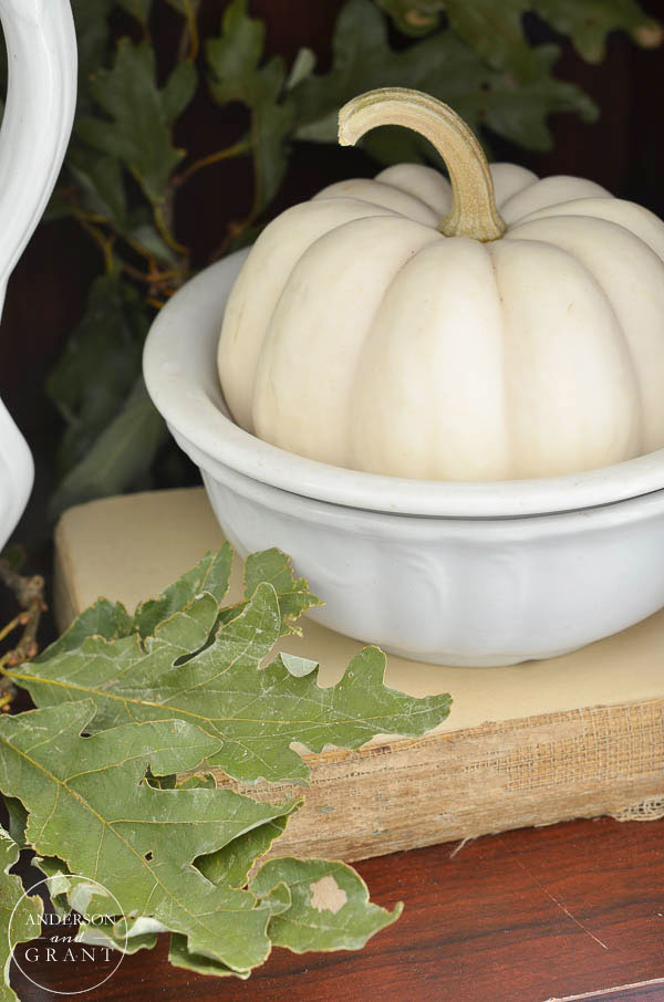 Learn how to create a beautiful display for fall using a hutch full of ironstone.  |  anderson + grant