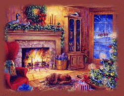 christmas cozy scenes happy sunday country merry fireplace navidad cards wife tree room holiday xmas clipart animated scene gifs mother