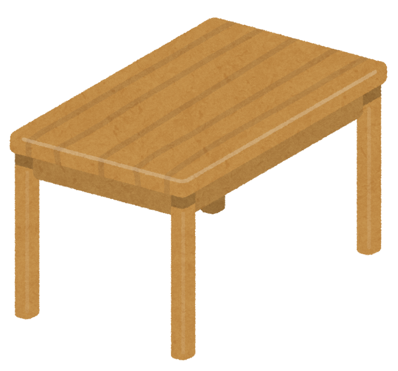 木のテーブルのイラスト（斜め） | かわいいフリー素材集 いらすとや