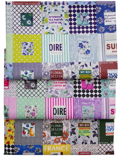 Colorful Square Patchwork in Grey, Pastel and Multi by Suzuko Koseki for Yuwa Fabrics