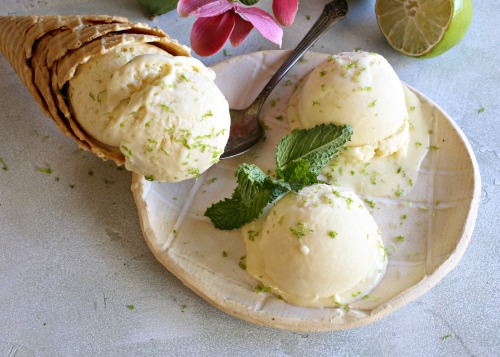 Creamy coconut ice cream flavored with lime.