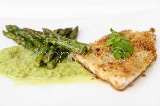 lei: halibut impanato con asparagi