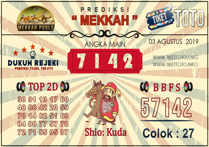 Prediksi Togel MEKKAH TIKETTOTO 03 AGUSTUS 2019