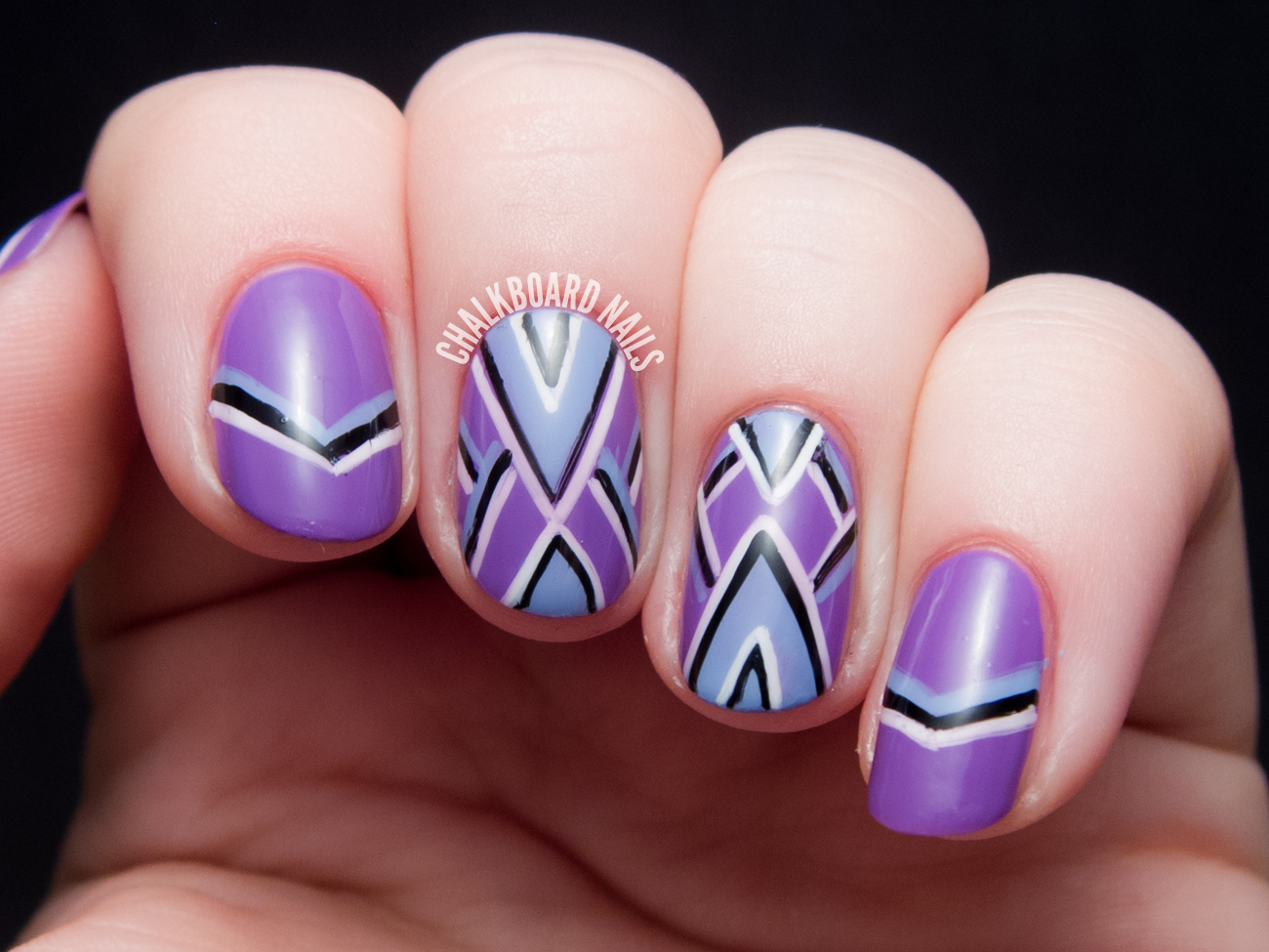 Purple, Periwinkle, and Points - Freehand Chevron Nail Art | Chalkboard ...