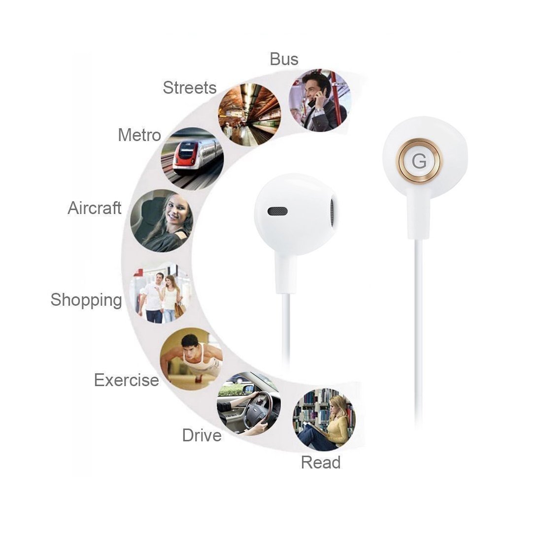 relaxheadphones Earbuds with Remote Control and Mic (White)