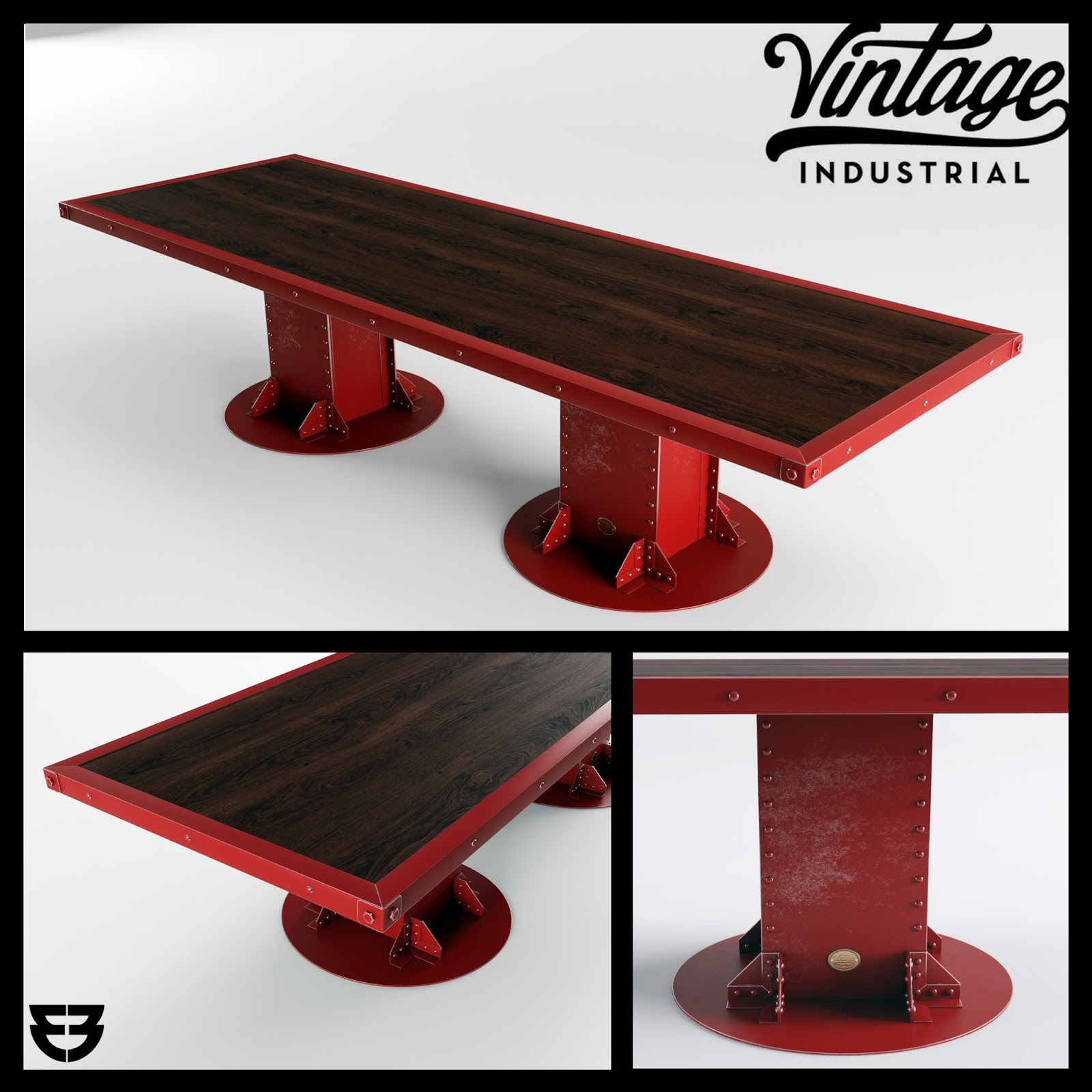 Vintage Industrial I Beam Dining Table 3d Model Be3dviz