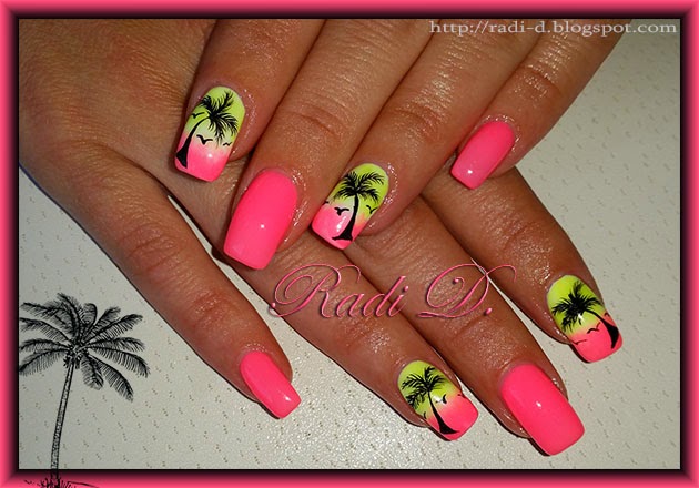 7. Palm Tree Summertime Gel Nail Design - wide 4