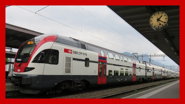 Swiss rail train in Sargans station on a Zurich to Liechtenstein day trip