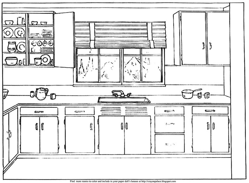 Crayon Palace Color a kitchen for a paper doll's house...