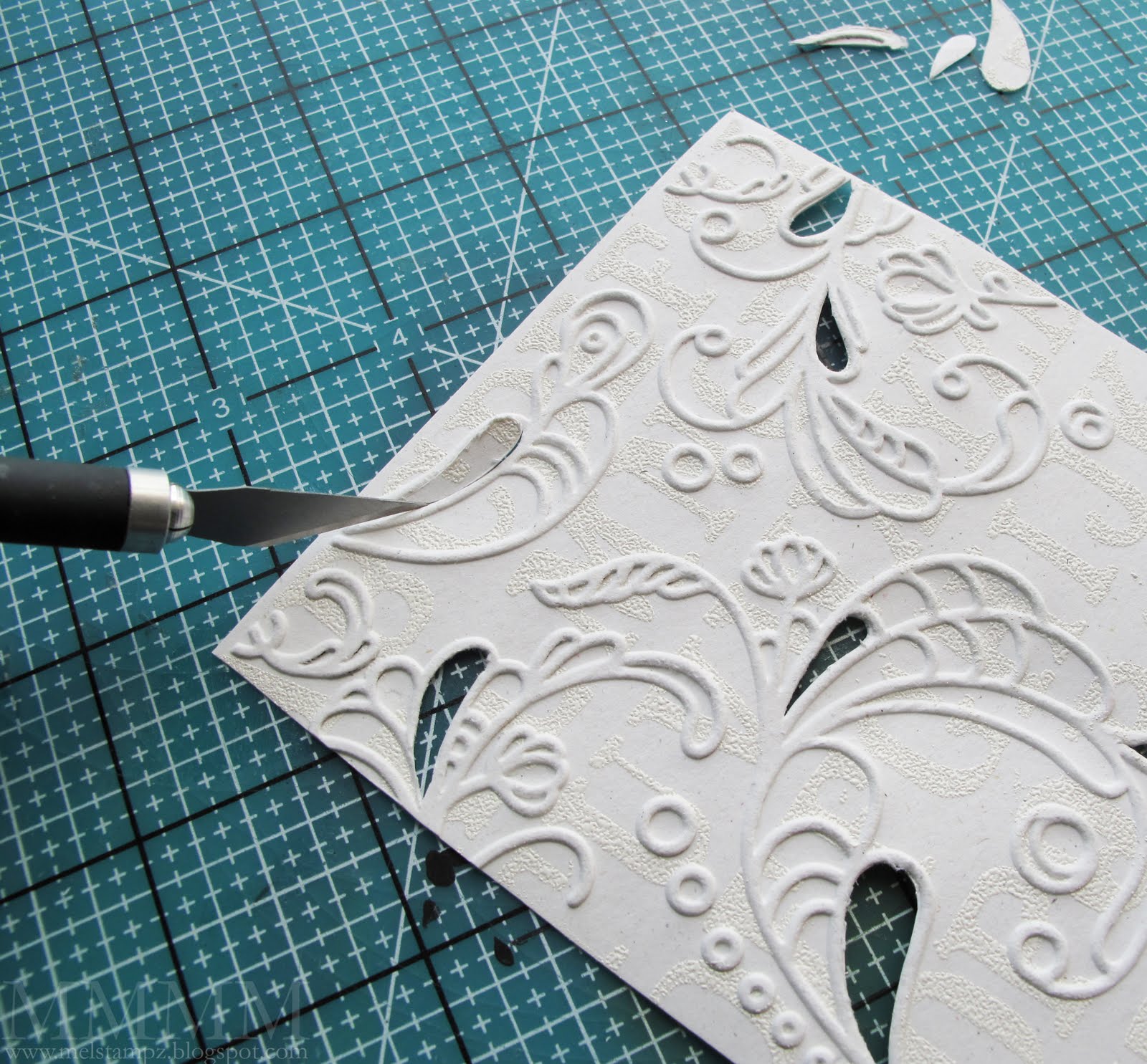 Mel Stampz Cut Out pressure embossing technique & Men's Suiting