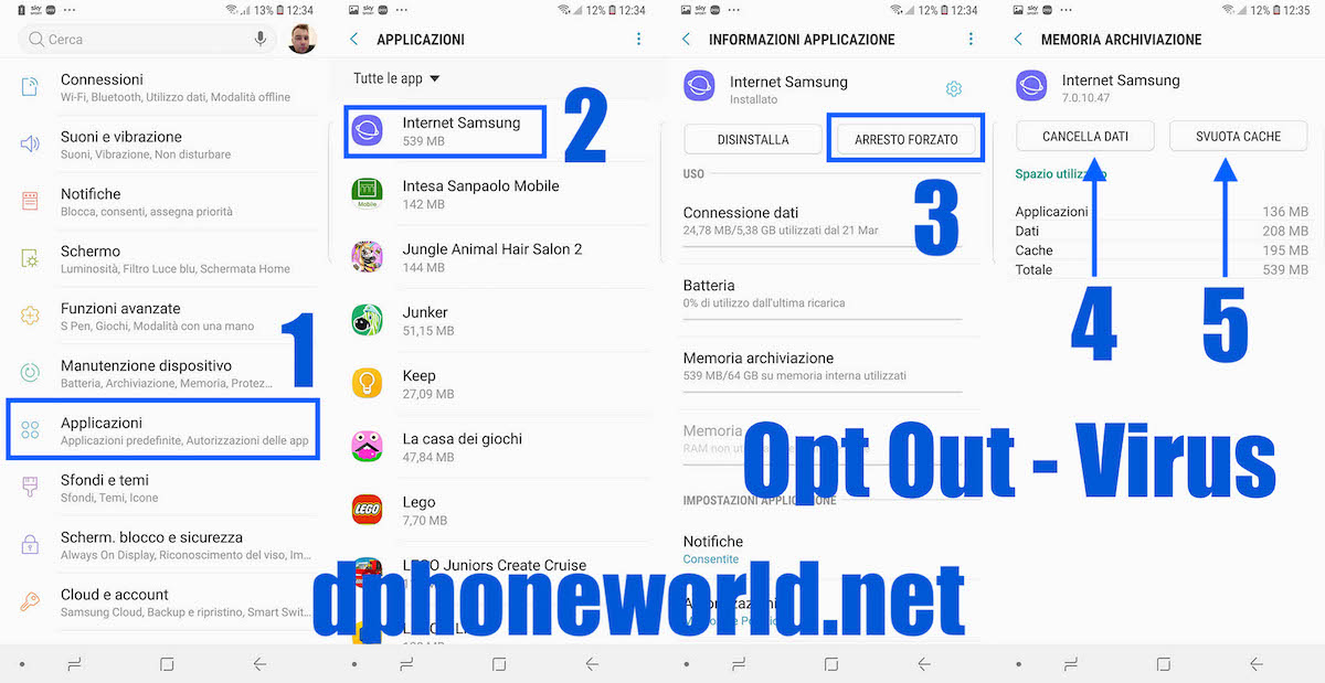 come rimuovere opt out virus android