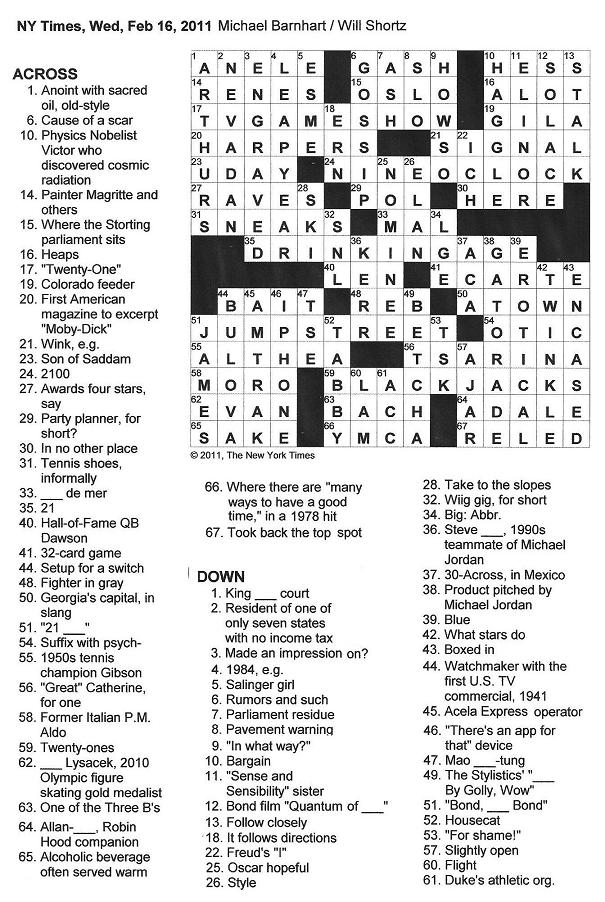 The New York Times Crossword in Gothic 02.16.11 — TwentyOne