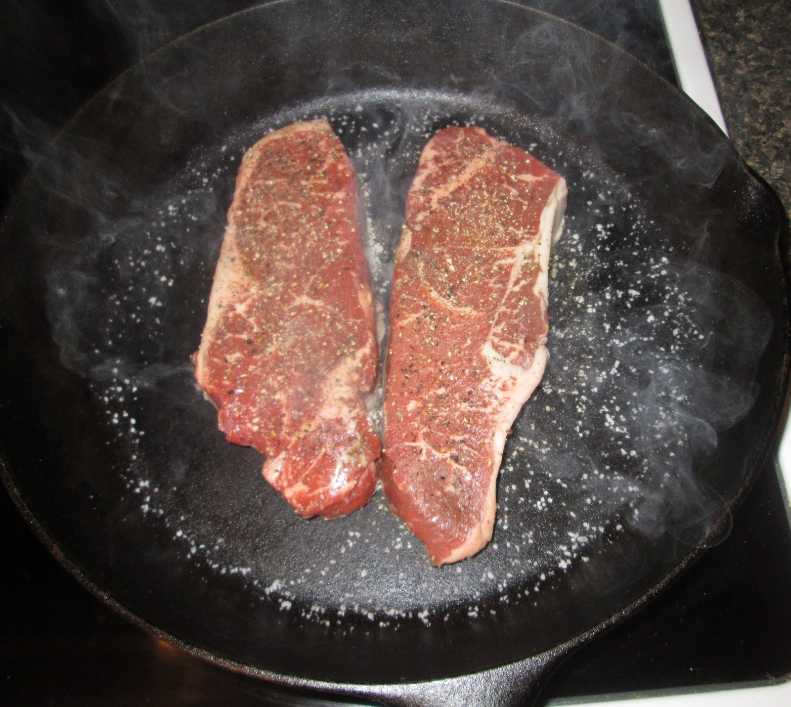 Christine's Cooking New York Strip Steak in a Cast Iron Fry Pan