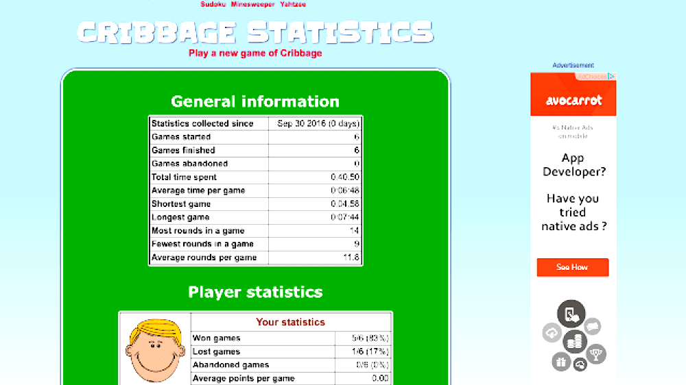 Cribbage statistics