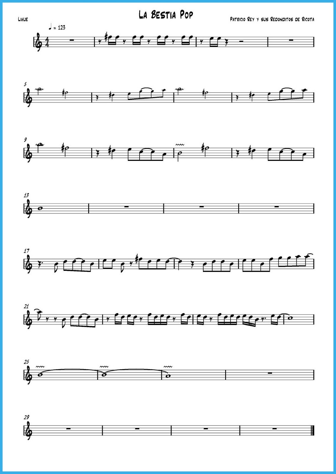 Partitura de La Bestia Pop de Los Redondos para saxo (solo de saxofón ...