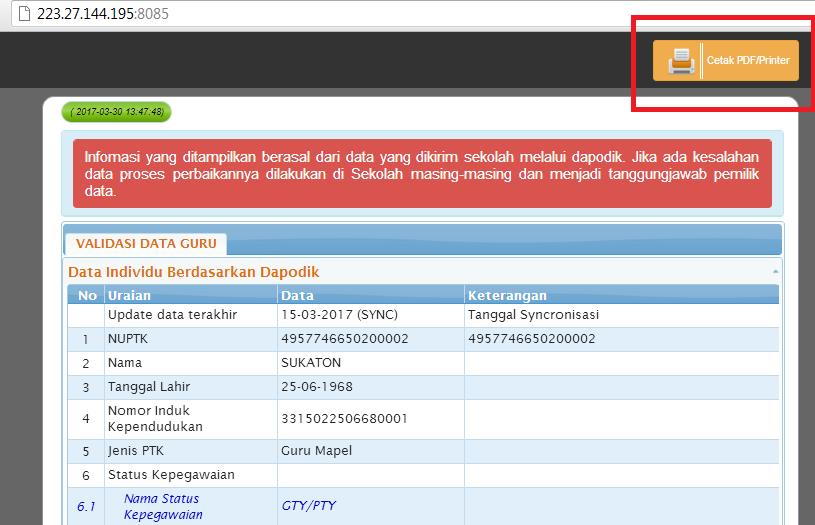 Cara Menyimpan dan Mencetak Halaman Info GTK SIAP UJIAN