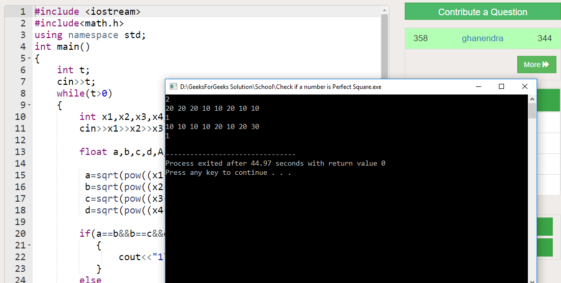 Solution For " Check if given four points form a square