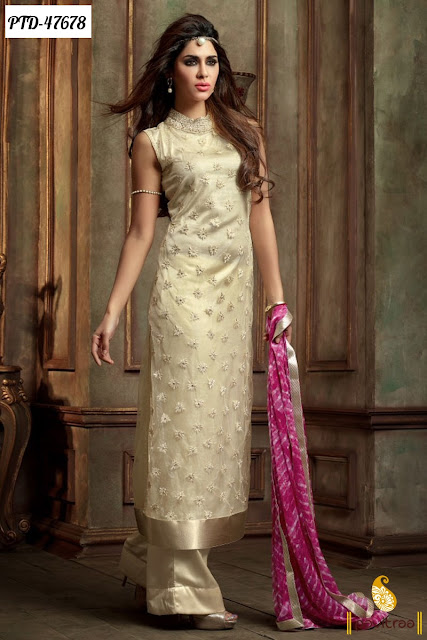 Diwali season special cream chiffon anarkali salwar suit online shopping with exciting discount offer price at pavitraa.in