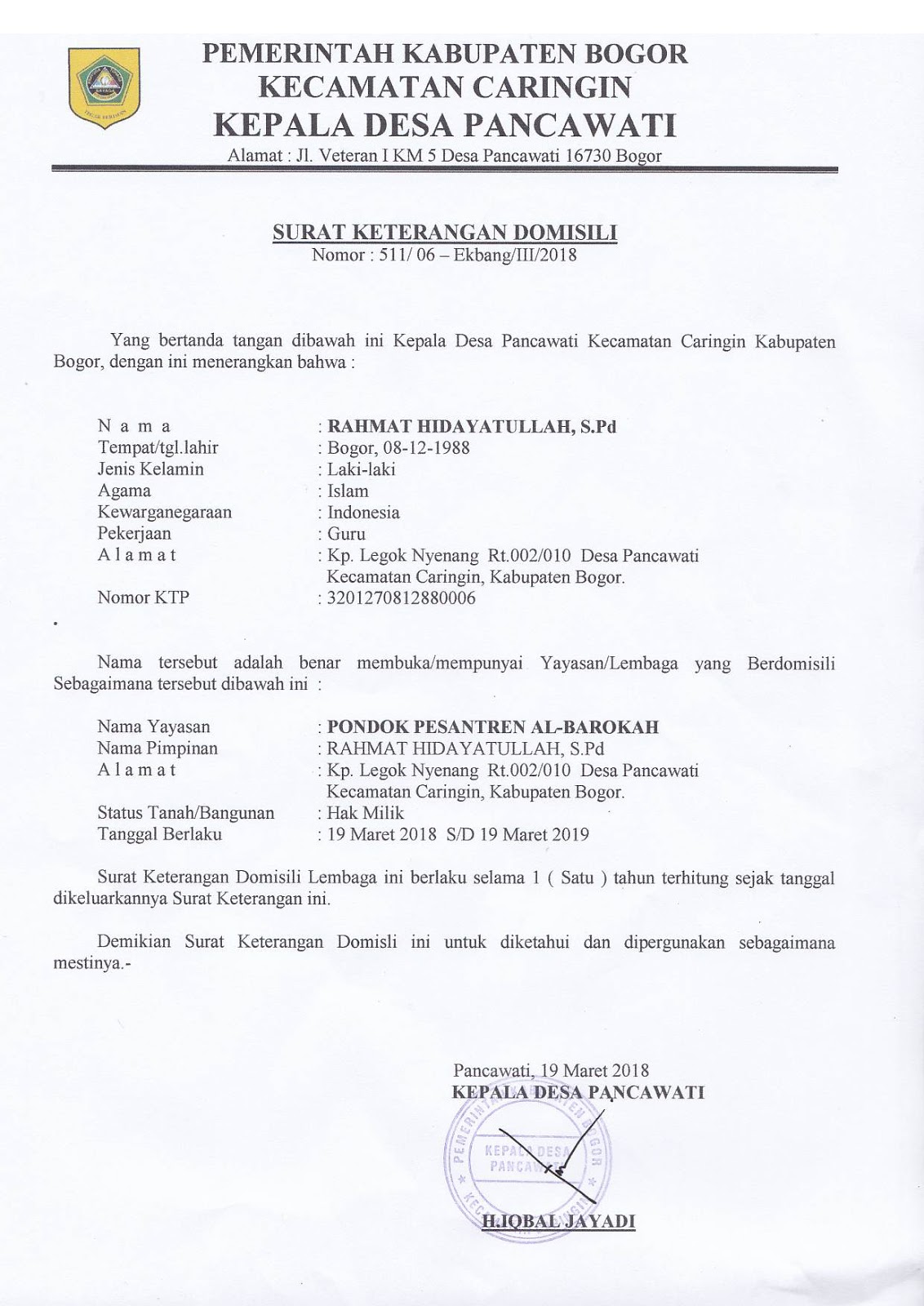 Contoh Surat Domisili Yayasan Nusagates
