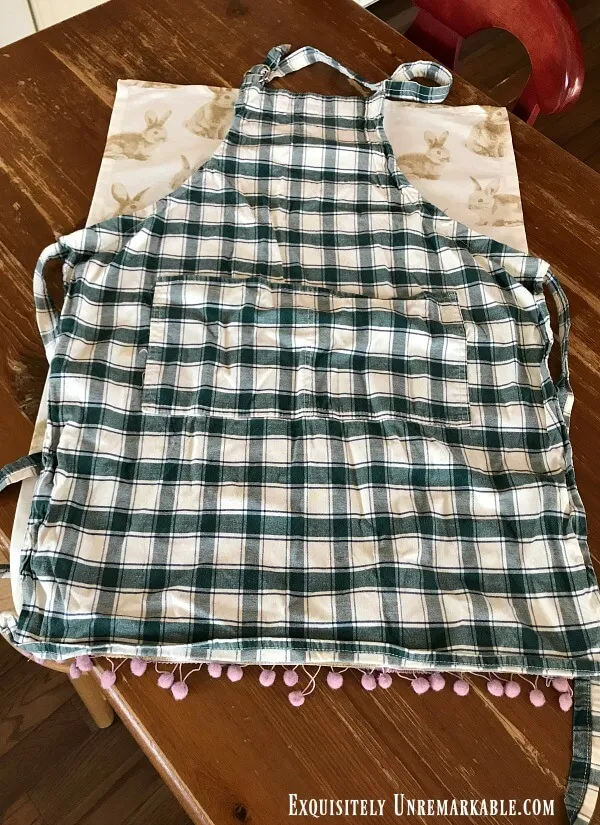 Old Checked apron over Bunny Towel As Pattern