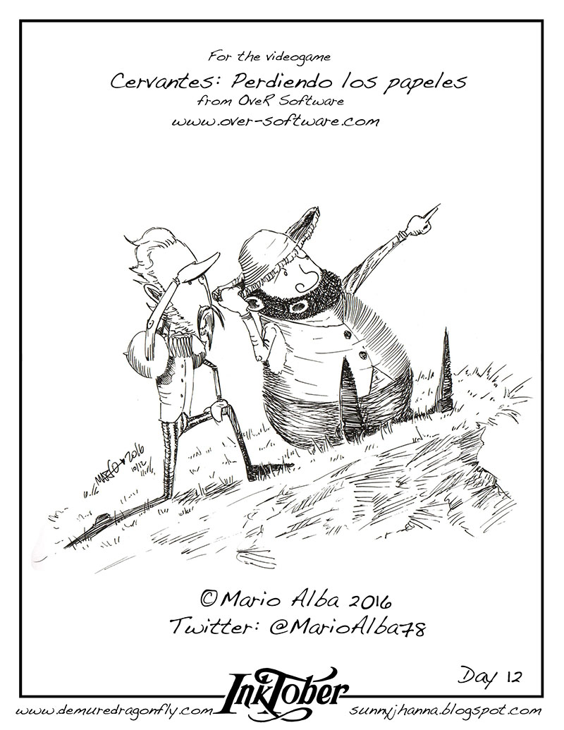 Sunny Jhanna Inktober 12 Sancho y Cervantes