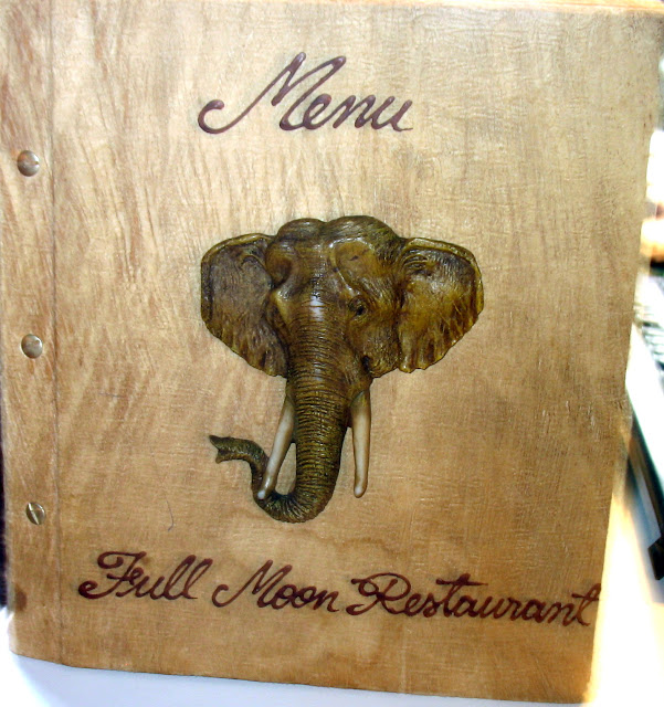 Full Moon Restaurant menu with an elephant on it
