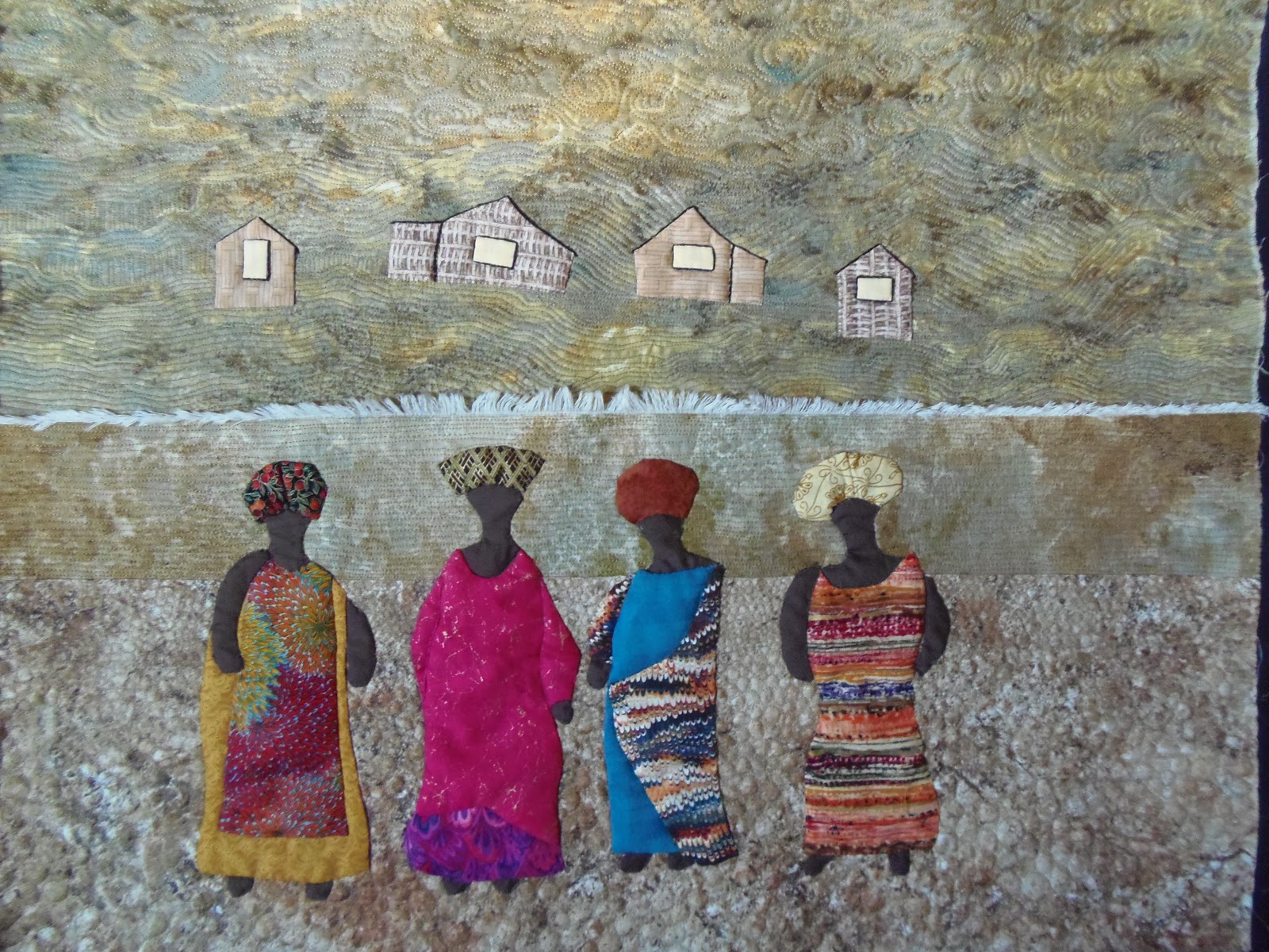 Faeries and Fibres Two African wall hangings quilted, another thread I love and the prize!