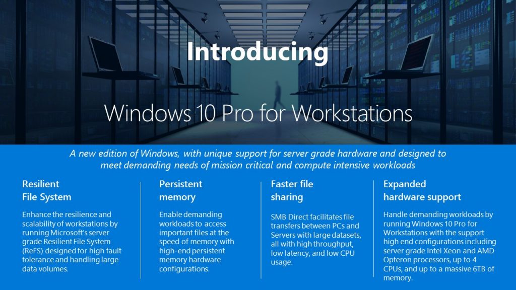 Ufficiale Windows 10 Pro for Workstation, edizione per device ed utenti
