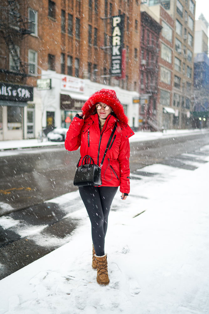 Red Puffer Coat in the Snow | New York City Fashion and Lifestyle Blog ...