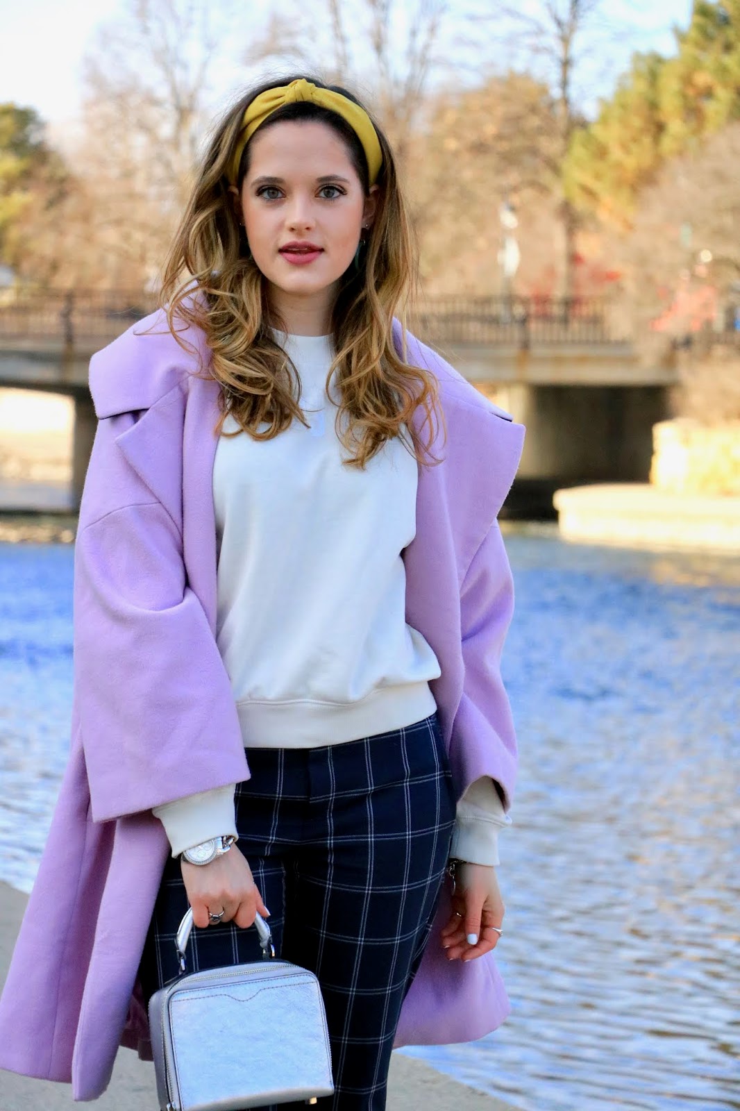 Nyc fashion blogger Kathleen Harper wearing a lavender coat