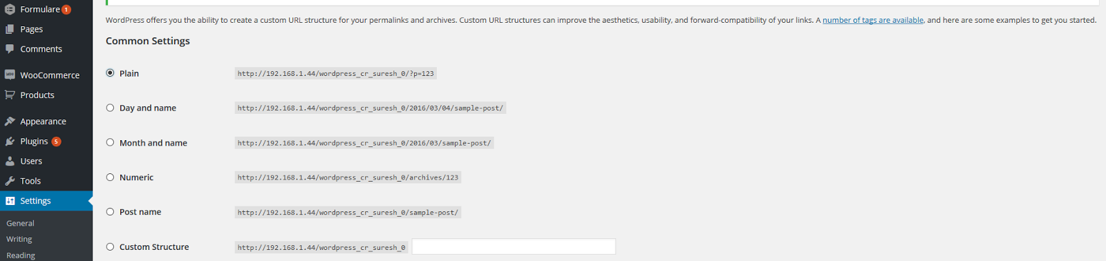 Wordpress permalink inactive state