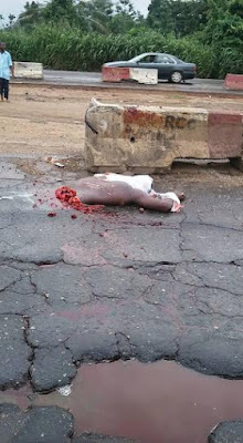 Graphic photos: Man split into two in horrific accident along Lagos