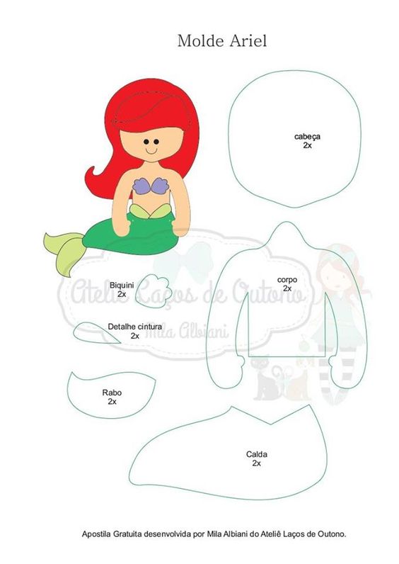 Moldes de Sereia para artesanato em feltro e E.V.A - Ver e Fazer