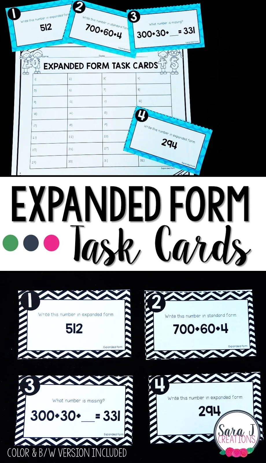Expanded form task cards - a practicing place value activity