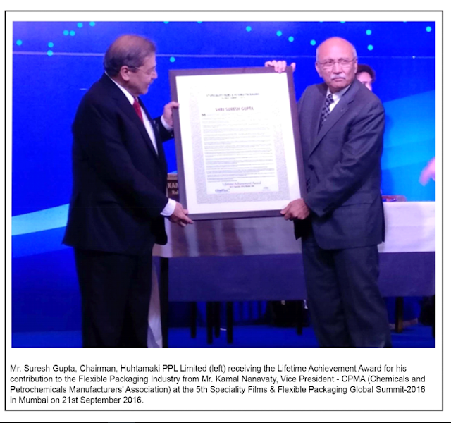 Lifetime Achievement Award for Suresh Gupta, Chairman, Huhtamaki PPL Ltd. Lifetime Achievement Award for Suresh Gupta, Chairman, Huhtamaki PPL Ltd.