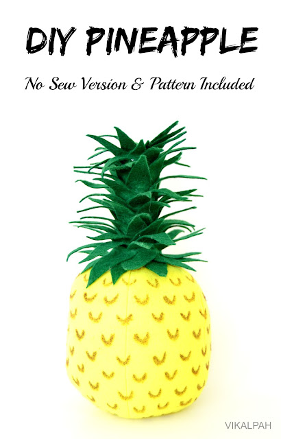 3D pineapple made using felt with template included on a white background