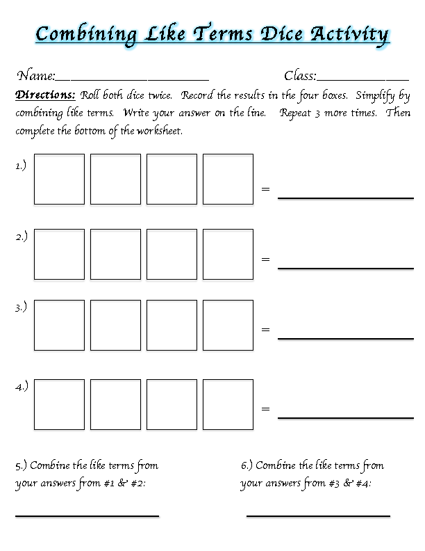 Middle School Math Madness!: Combining Like Terms