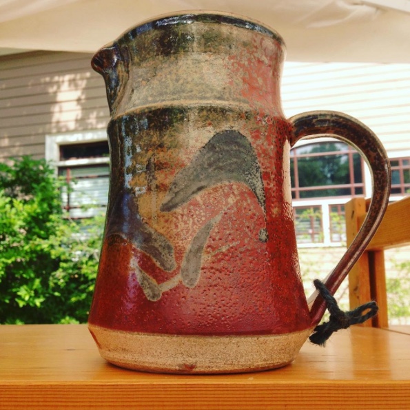 Pottery Shiino Pitcher by Lori Buff Ceramic pitcher with Shino glaze by Future Relics Gallery