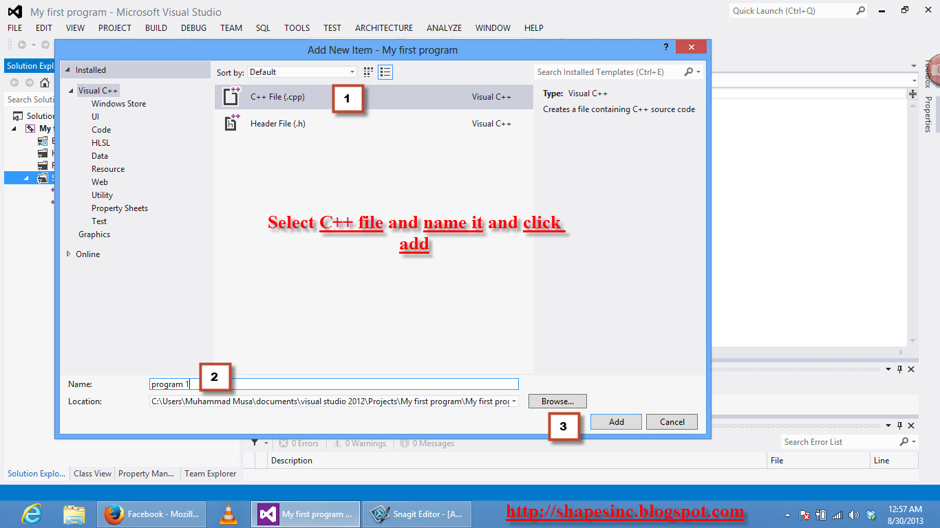 project file in Visual Studio ~ Shapes in C++ - Free | C++Tutorial | Online