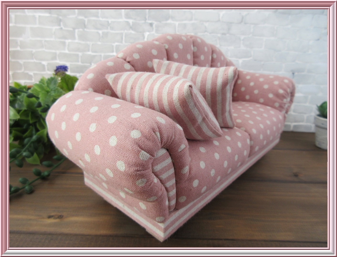 vivimaronのブライスちゃん ピンク水玉ソファ＆ストライプクッション