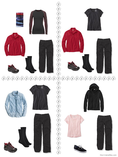 four ways to dress for hiking from a travel capsule wardrobe four ways to dress for hiking from a travel capsule wardrobe