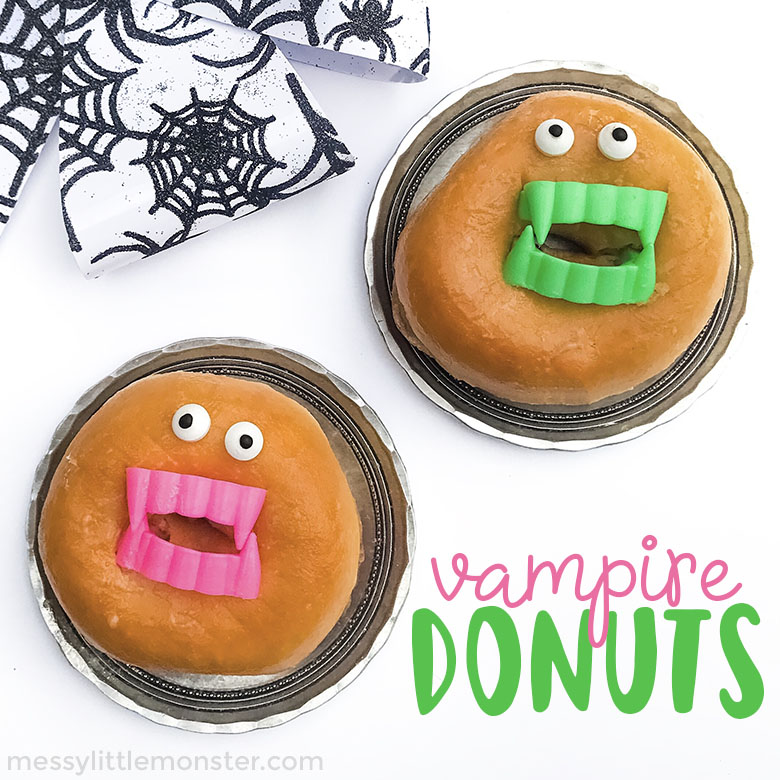 Vampire Donuts - A fun and easy halloween snack idea! These Halloween snacks make exciting halloween party food for kids to make and eat!