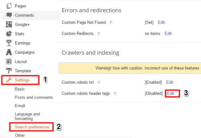 Custom Robots Header Tags Settings For Blogger