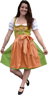Ladies Apricot And Green Dirndl