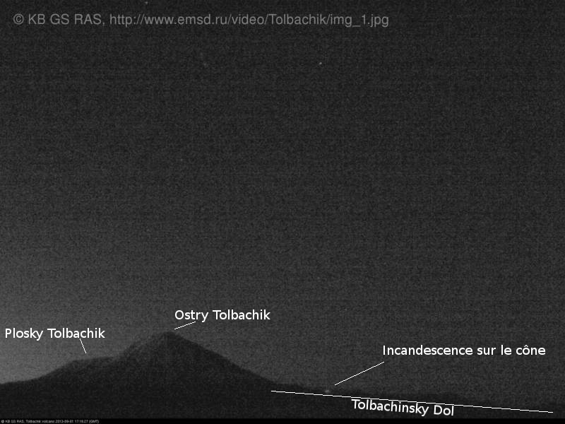 Incandescence sur le Tolbachik, 02 septembre 2013