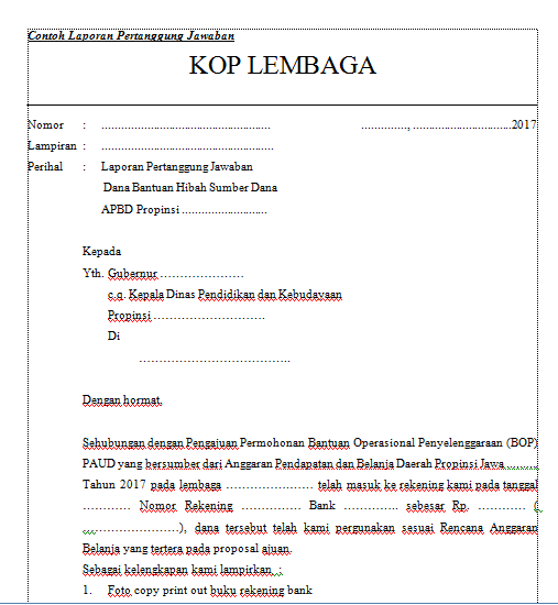 CONTOH LAPORAN PERTANGGUNGJAWABAN LPJ BOP Blog Beny wanahuri