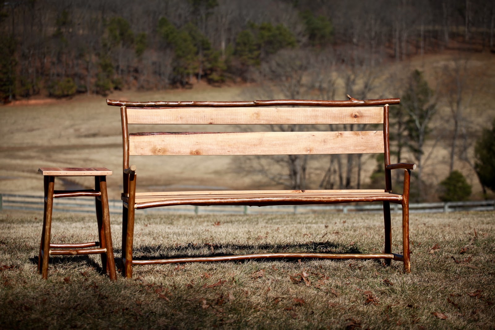 Blue Mountain Woodworks Crepe Myrtle Plank Bench & Side Table