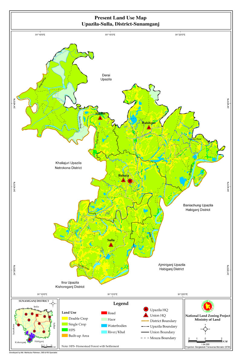 Sulla Upazila Mouza Map Sunamganj District Bangladesh