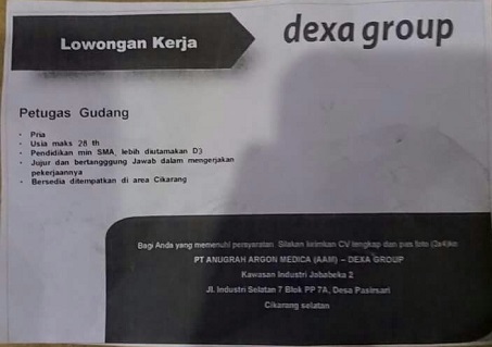 Lowongan Kerja Pt Anugrah Argon Medica Aam Dexa Group Lowongan Kerja Indonesia
